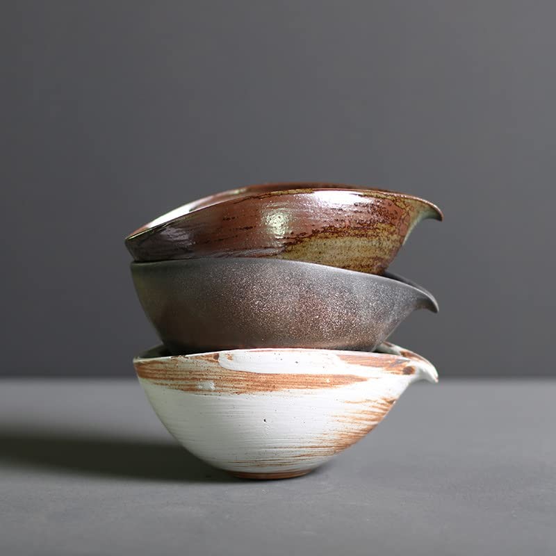 Single Mouth Bowl, Medium Bizen Style Matcha Bowl, Brown/White, 6.1
