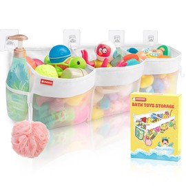 UNEEDE 3 Compartment Horizontal Bath Toy Storage,4.95 Gallons Bathtub Toy Storage Organizer,Bath Toy Holder For Bathtub,Baby Organizer And Storage,Bath Toy Organizer For Tub,Mesh Shower Caddy