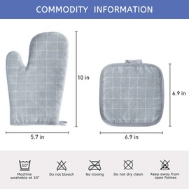 Pretty Jolly Oven Mitts and Pot Holders Sets 4 pcs, Blue Oven Mitt Set with Potholders for Kitchen Heat Resistant, Hot Pads and Oven Mitts Sets Kitchen Mittens Home Cooking Baking Mitts for Woman