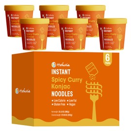 Hethstia Konjac Noodle Soup, 6-Pack Instant Shirataki Noodle Spicy Curry Cups – Low Carb, Vegan, Keto, Gluten-Free, Ready-to-Eat Asian Ramen, Low-Calorie Quick Meal, 34.32oz