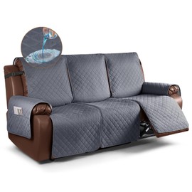 KinCam Waterproof Recliner Sofa Cover, Non-Slip Reclining Couch Covers for 3 Seat, Recliner Couch Cover Furniture Protector with Elastic Straps for Pets, Kids, Dark Gray