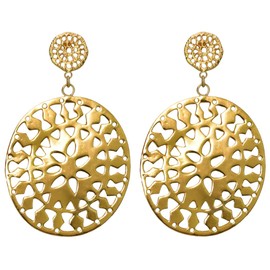 Double Carved Coin Dangle Earrings