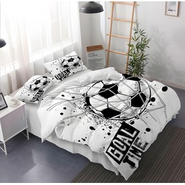 Leleyouzer Football Bed Linen 135 x 200 cm Boys, 3D Football Print Duvet Cover, Microfibre Children's Bed Linen with Zip and 2 Pillowcases 50 x 75 cm (F04)