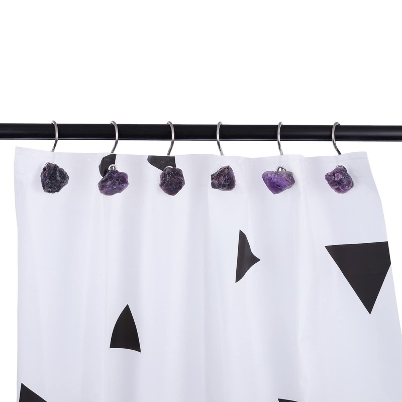 mookaitedecor Set of 4 Natural Amethyst Crystal Shower Curtain Hooks,