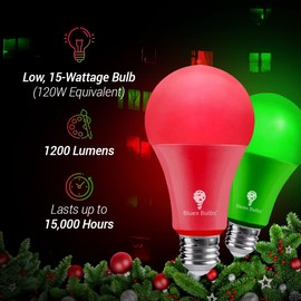 Bluex Bulbs LED A21 Red Light Bulbs - 15W (120W Equivalent), E26 Base, 2 Count, 1200 Lumen - Party Decoration, Porch, Home, Holiday Lighting, Decorative Illumination