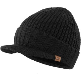 Magracy Men's Winter Knit Visor Hat Outdoor Thick Peaked Beanie Hat (Black)