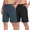 MoFiz Men's Pajama Bottom Shorts Modal Cotton Knitting Sleep Pants Pack Set Lounge Pant Black/Blue Medium