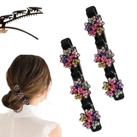 2Pc Sparkling Crystal Stone Braided Hair Clips,2026 New Rhinestone Hair Clip,Hair Clips for Short Hair,Suitable for Women and Girls(Rainbow)