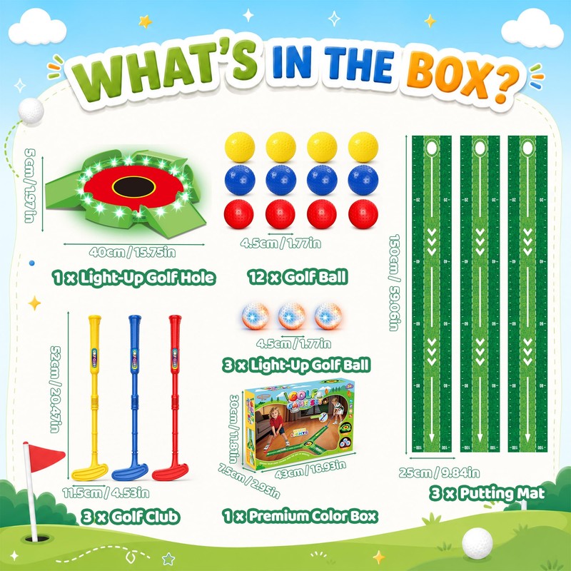 Kids Golf Toys Set, Light Up Golf Putting Indoor Game