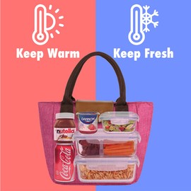 OPUX Lunch Bag Women, Insulated Lunch Box For Women, Large Womens Lunch Tote Work Office, Cute Soft Cooler Food Meal Prep Organizer, Cute Lunch Purse Picnic Travel Beach, Heather Pink