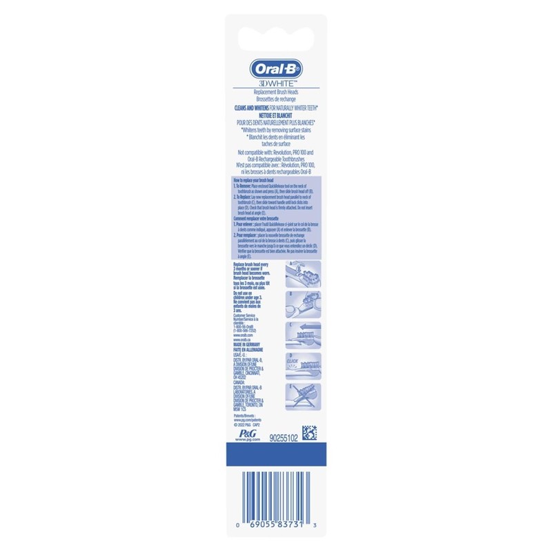 Oral-B 3D White Replacement Brush Heads 2 Count (Pack of