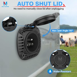 MICTUNING AC Port Plug with Heavy Duty Integrated 20 Inch Extension Cord and Water Resistant Spring Loaded Cover, Black