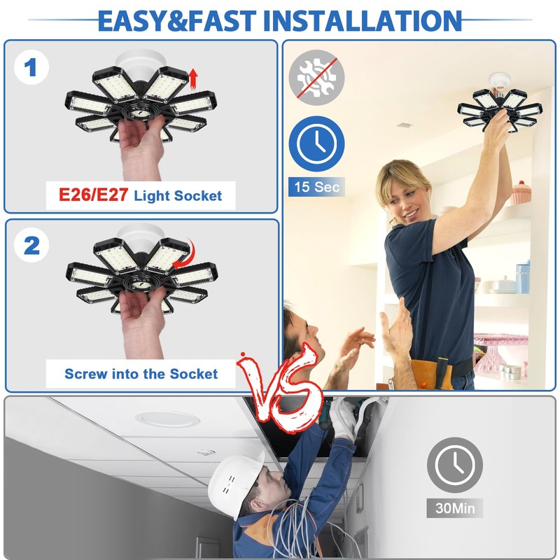 Aoretic LED Garage Lights Bulb 8 Panels 2 Pack -200W,