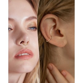 COCHARM 14K Solid Gold 18g/16g Nose Rings 16G Septum Rings Yellow Gold Tragus Helix Cartilage Conch Earring Hoops 18 Gauge Piercing Hoop, 20g-10mm, Yellow Gold, cubic-zirconia