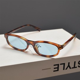Kursan Oval Sunglasses for Women Men Fashion 90s Style Small Narrow Face Sun Glasses (Tortoise/Blue)
