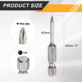 HARFINGTON 4pcs #0 Phillips Screwdriver Bit PH0 1/4" Hex Shank 2" (50mm) Long 0.12" Rod Magnetic Cross Head Drill Bits S2 Steel Industrial Screw Driver for Electric Power Tools, Gray