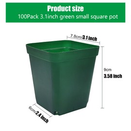 RooTrimmer Square Seedling Nursery Pots 3.15 Inches 100 Pcs for Small Succulents or Cacti Flower Plastic Pots Sturdy Reusable (Green, 3.14Inches,100Pcs)