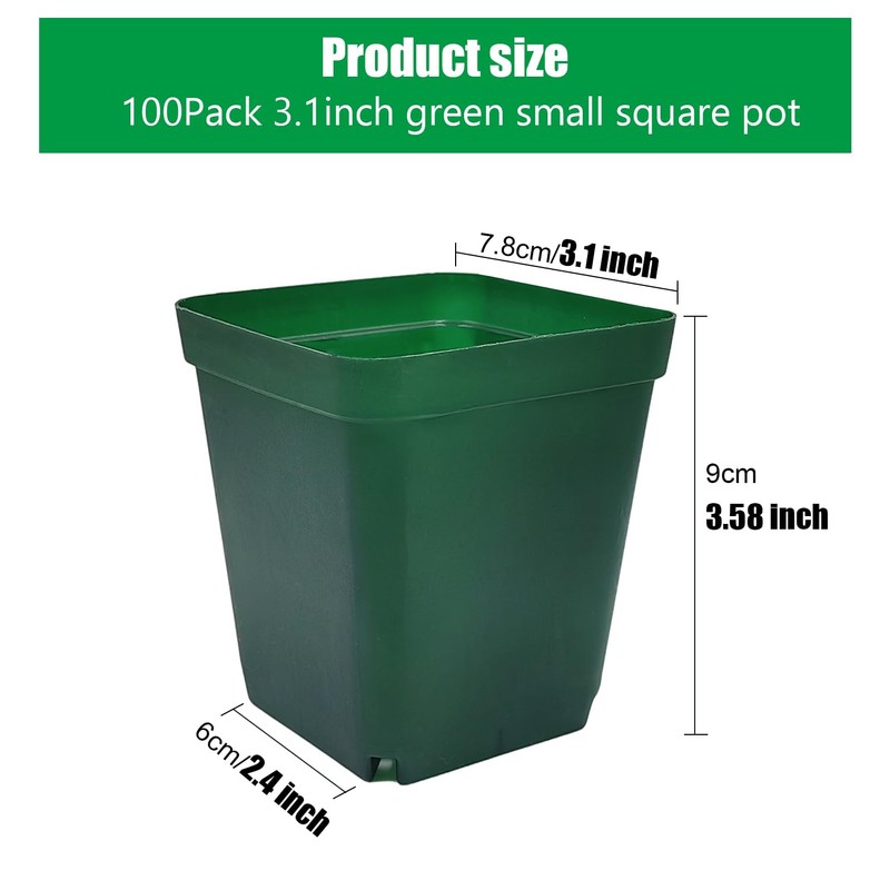 RooTrimmer Square Seedling Nursery Pots 3.15 Inches 100 Pcs for