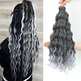 MLETULIPS Curly Crochet Braiding Hair Extensions, Deep Wave Braiding Hair, Ocean Wave Crochet Hair, Soft Synthetic, Bohemian Curly Water Wave Crochet Braids for Women (T1B/Grey#, 20 inch/3 Pack)