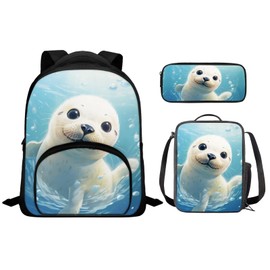 Bivxisrvo Cute Sea Lions Backpack Lunchbox for Girls Multi-Pockets Casual Bag for School Reusable Waterproof Meal Prep Cooler Lunch Bag and Pencil Case for Work Outdoor Business