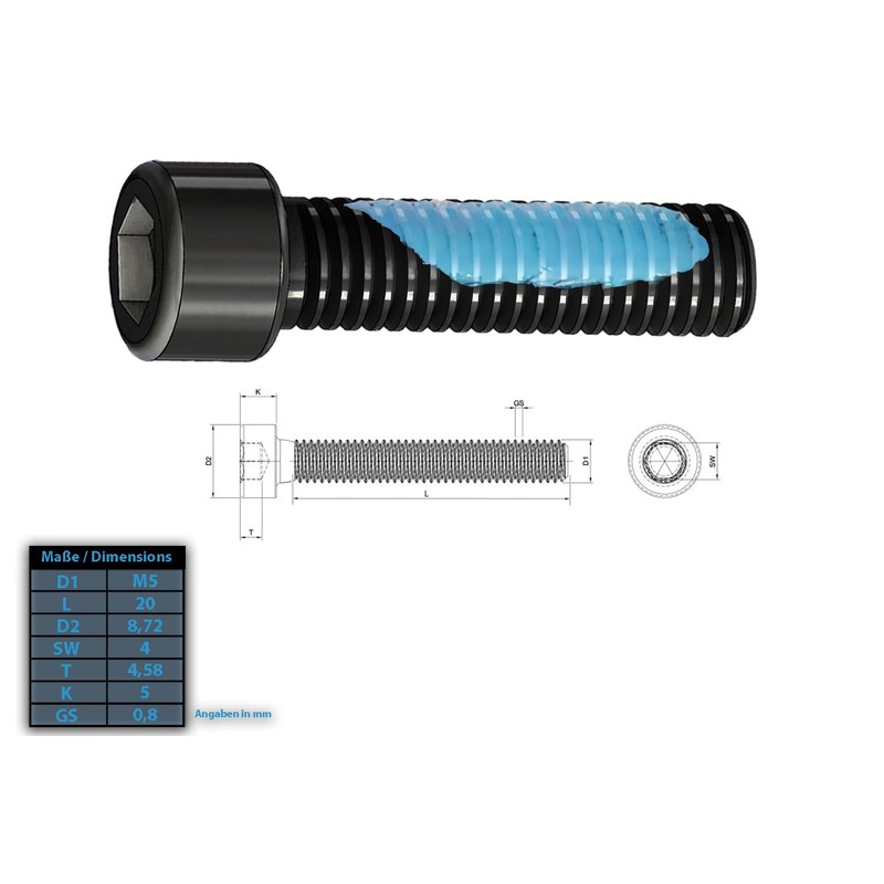 Generisch Bicycle Hex Socket Screw M5 x 20 Screw Lock