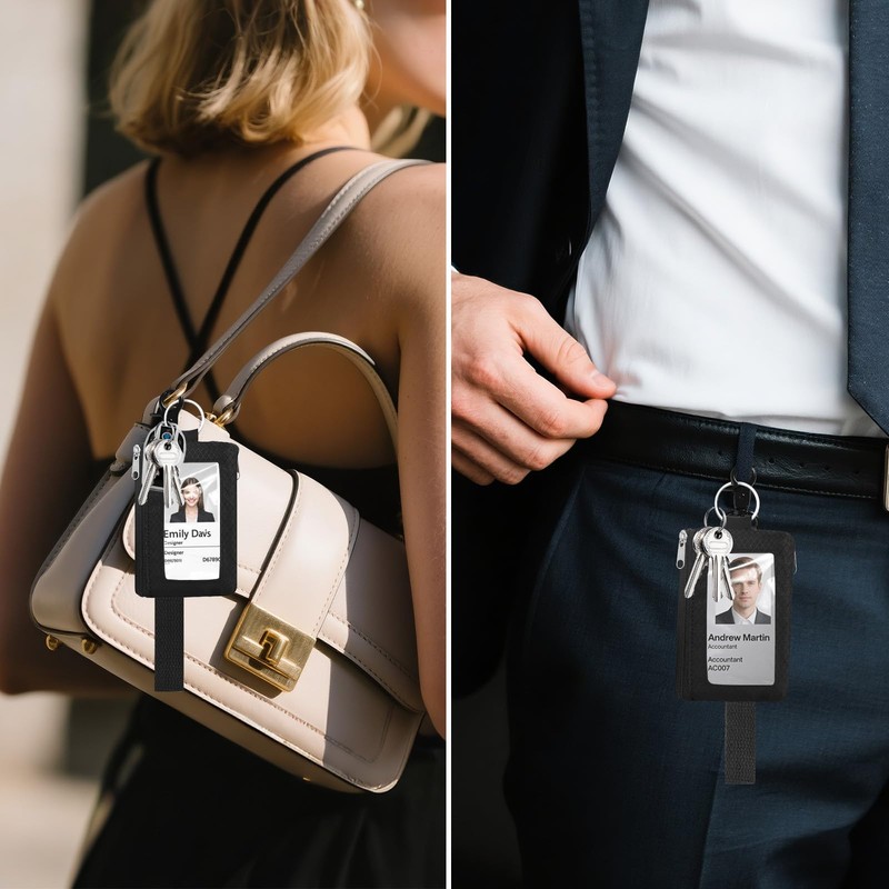 Double-Sided Zipper Badge Holder with Clear ID Window, Wrist Lanyard,