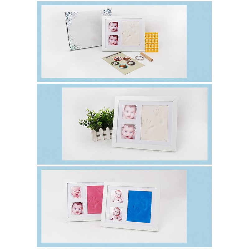 Baby Footprint Kit DIY 3 Compartment Newborn Handprint Footprint Frame