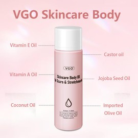 VGO Body Oil, Moisturizing Bio Oil for Scars & Stretch Marks, Nourishing Vitamin E Oil, for All Skin Types, 120ml / 4.06oz