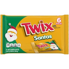 TWIX Holiday Caramel Singles Size Chocolate Cookie Bar Christmas Candy Santa 1.06-Ounce Bar 6-Count Pack