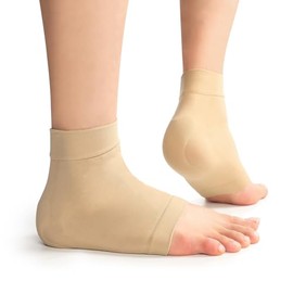 Achilles Tendonitis Support Heel Protector - Compression Padded Sleeve Socks - Promifun Ankle Brace Foot Support for Haglunds Bump, Bursitis, Tendonitis & Tenderness - Beige* Regular Size*1 Pairs