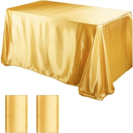 2 Pack Satin Smooth Fabric Table Cover Premium Table Cloth Bright Silk Rectangle Tablecloth for Wedding Banquet Party Events Dining Premium Tablecloth for Wedding/Banquet/Restaurant (Gold, A)