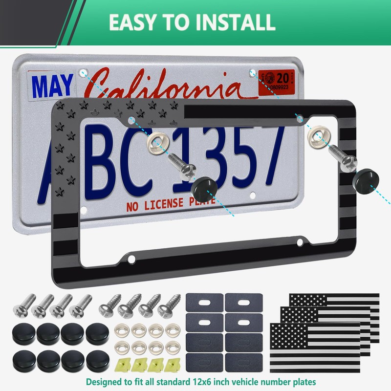NJNYLLC Black American Flag License Plate Frame- Front Rear Patriotic