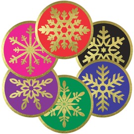 Snowflake Stickers - (Pack of 120) 2" Large Round Gold Foil Stamping Labels for Christmas Holiday Cards Gift Envelope Seals Boxes