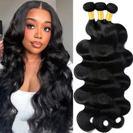 Human Hair Bundles 16 18 20 Inch Body Wave Bundles Human Hair 3 Bundles Deals Extensions For Black Women Natural Black