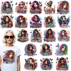 Dazoratix Bad Girls Iron on Transfers - 20 Sheets Sunflower Tattoos Women DTF Ready to Press for T Shirts Bulk Inspirational Heat Patches Stickers Vinyl Decals for Clothing Hoodie Appliques DIY Crafts