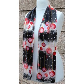 Mytoptrendz® Christmas Scarf Neck Wrap Elegant Long Soft Silky Lightweight Women's Fashion Xmas Print Scarves (Black-Snowflake Bauble)