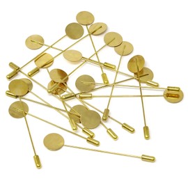 Honbay 20PCS Round Tray Safety Pins Lapel Sticks Blank Brooch Bases Suit Tie Hat Pin Scarf Badge(Gold)