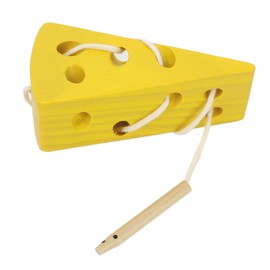 Cheese Threading Lace Up Toy, Wooden Lace-Up Cheese Toy, Portable Health, Developing Hand Eye Coordination for Babies