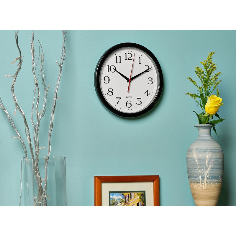 Bernhard Products Black Wall Clock Silent Non Ticking 10 Inch
