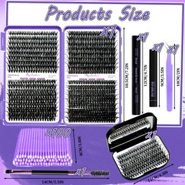 DIY Lash Extension Kit 840Pcs D Curl Individual Lash Clusters Eyelashes Extension Set with Mirror Lash Storage Box Lash Bond&Seal Glue Remover Tweezers Lash Brush Applicator