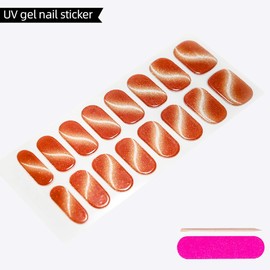 Semi Cured Gel Nail Wraps for Short Nails Solid Color Nail Strips Self-Adhesive Gel Nail Brown Nail Polish Strips Glitter Shiny Nail Polish Stickers Semi Cured Gel Nail Strips for Women Girls 16Pcs