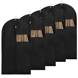 Pack of 5 Jersey Bag, 40 Inch Suit Bags for Men, Black Garment Bags with Zipper and Clear Window, Breathable Suit Dust Cover Garment Bag for Hanging Clothes, Suit Bags for Closet Storage and Travel