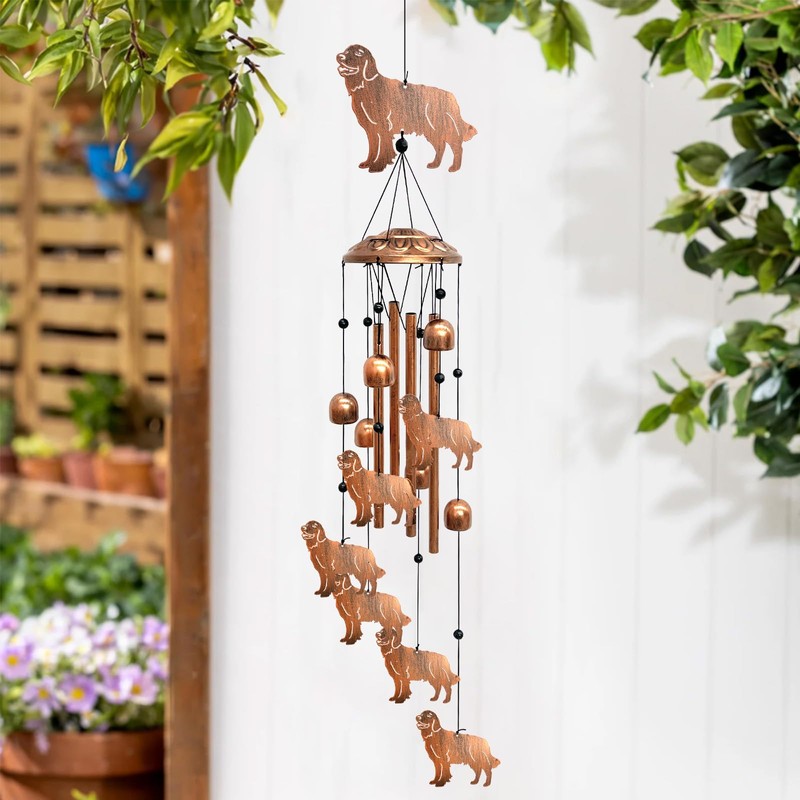 Golden Retriever Wind Chimes for Outside, Metal Windchimes Outdoors Birthday