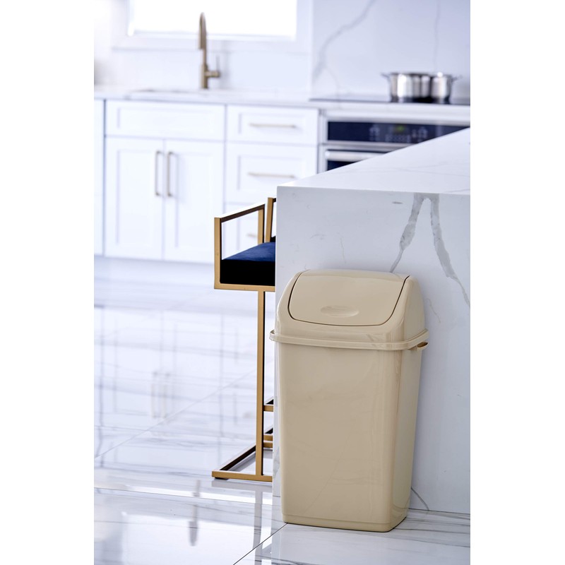 Superio Kitchen Trash Can 13 Gallon Beige, Plastic Waste Bin