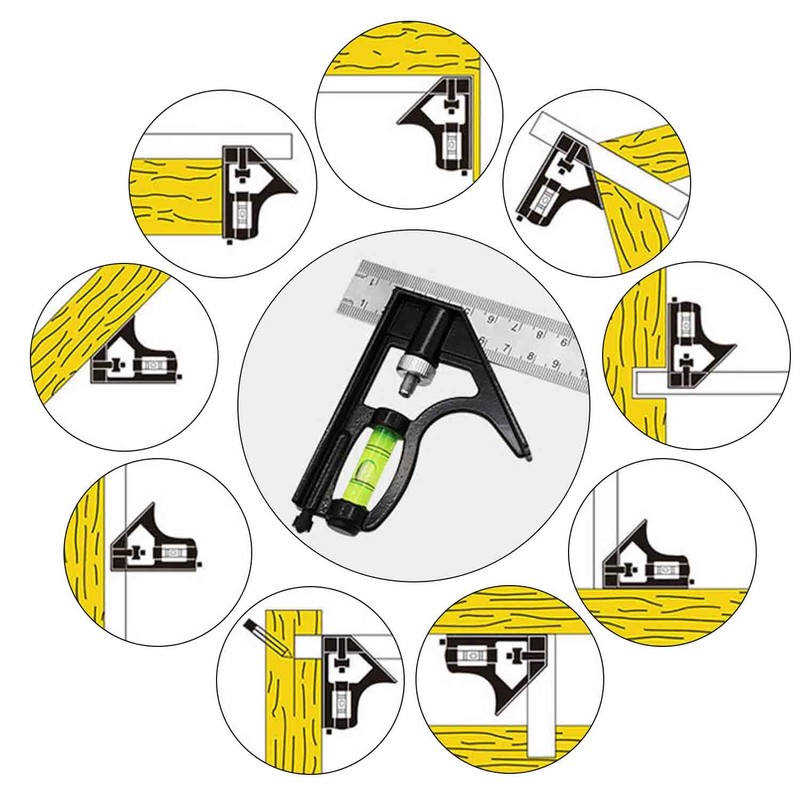 1 Carpentry Square, 1 Soft Square, Adjustable Square, Woodworking Measuring