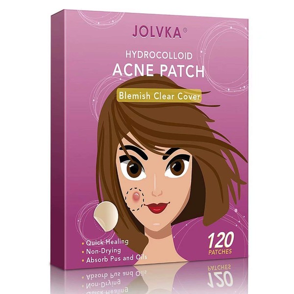 JOLVKA Parches de acné (120 parches), aceite de árbol de té y puntos hidrocoloides para cara (2 tamaños), pegatinas de parche para espinillas