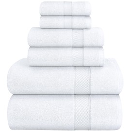 Oakias 6 Piece White Towel Set – 600 GSM – 2 Bath Towels, 2 Hand Towels, & 2 Washcloths – Highly Absorbent Bath Towel Set – 100% Ring Spun Cotton Bathroom Towels for Hotel, Spa and Gym