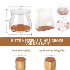 AUXHCYL Round Chair Leg Caps, Pack of 24, Transparent Chair Leg Protectors, Protective Caps for Chair Legs with Felt, Chair Leg Floor Protectors for Hardwood Floors, Round 18-25 mm and Square 13-21 mm