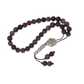 Jeannieparnell W62 Loose String Greek Komboloi Prayer Beads Worry Beads 8mm Amethyst Gemstone Handmade Design