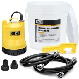 Tankless Water Heater Descaling Flush Kit Includes Submersible Utility Pump with Adapters 3 Gallons Pail with Bucket Lid Opener and Two 3/4" GHT X 6FT PVC Black Hoses Easy Installation to Clean